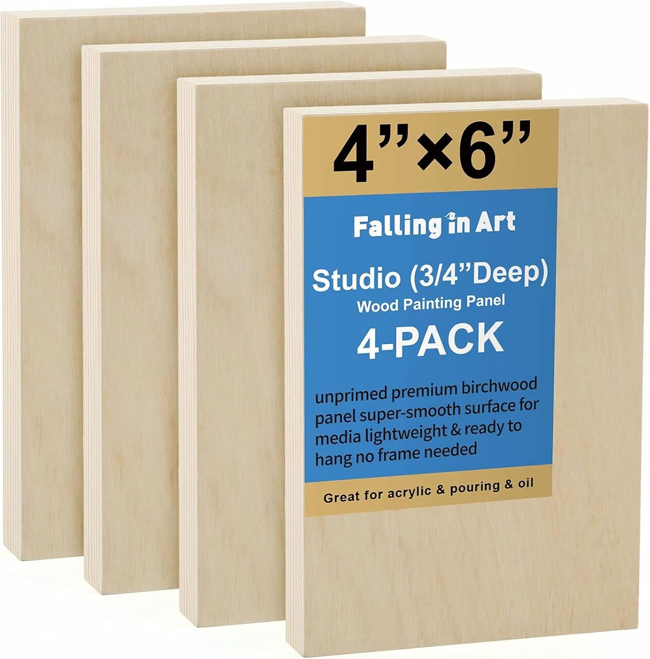 4 Pack of 4x6’’ Studio 3/4’’ Deep,Unfinished Birch Wood Panels Kit for Painting